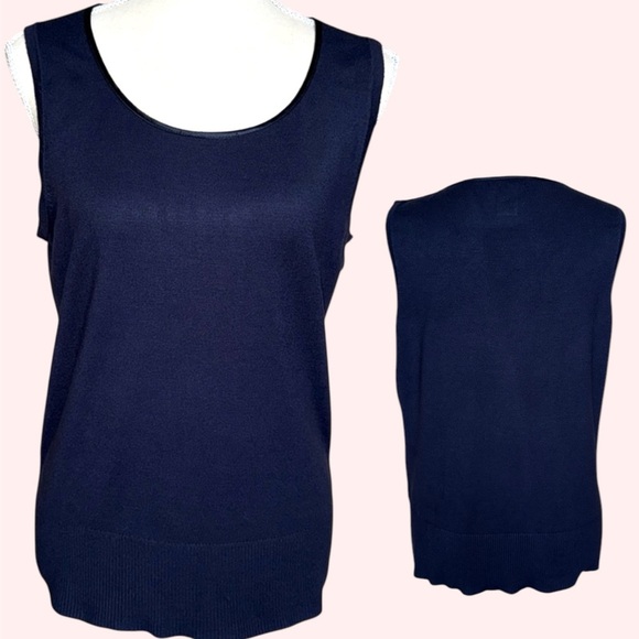 Audrey & Grace Navy Blue Shell Tank Simple Sleeveless Classic Satin Trim Size L - Picture 11 of 11